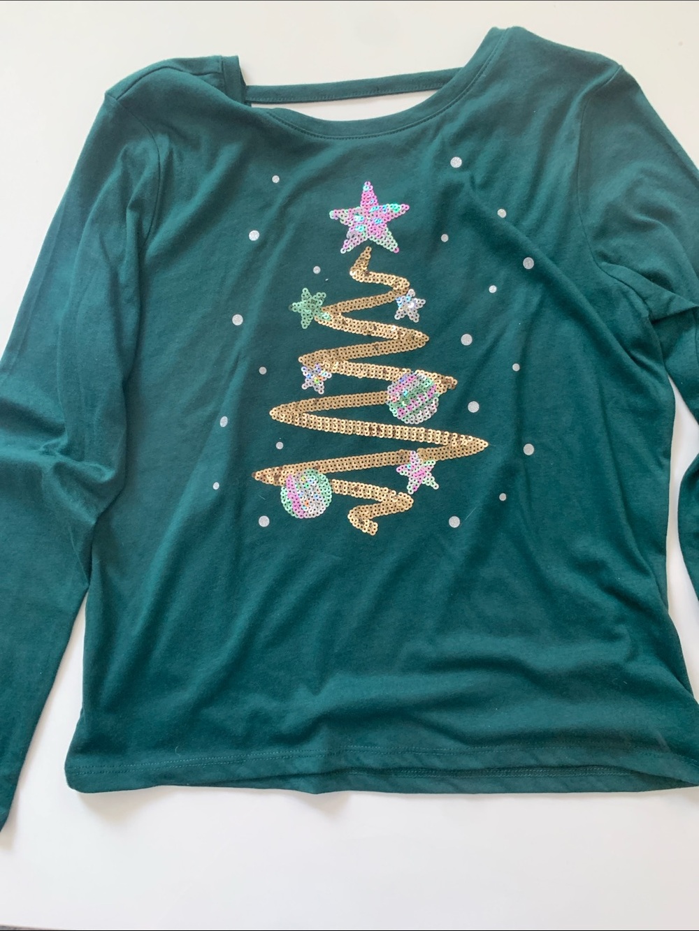 NWT The Children's Place Teal Green Long-Sleeve Sequin Tree Top Size Lg